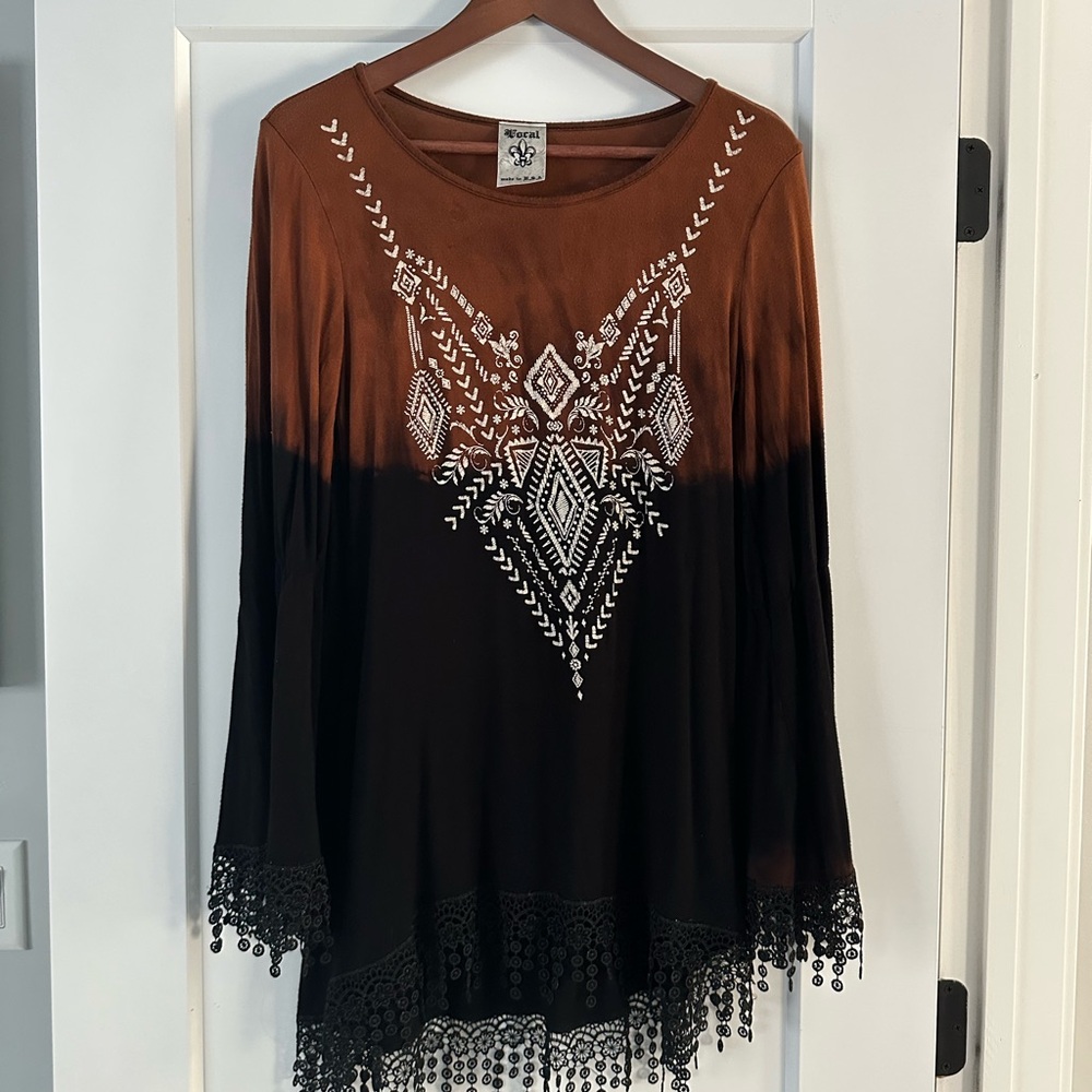 Mystree Brown and Black Embroidered Women's Top